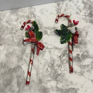Vintage Festive Candy Cane Ornaments with Red and Silver Accents